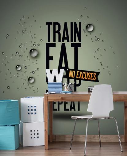 tilpassbart motivasjonstapet veggmaleri kalt Motivating Gym for treningssentre, idrettsklubber og treningssentre