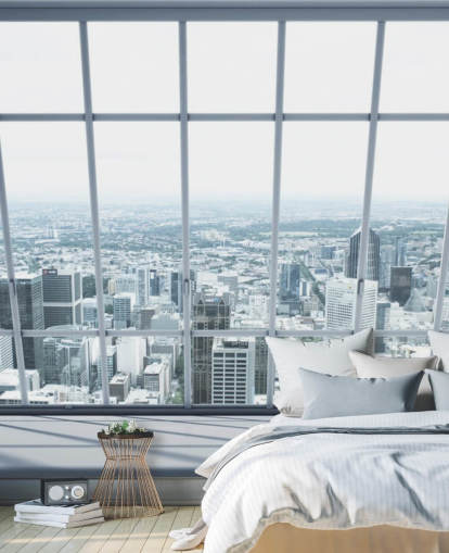 vast city landscape window view wallpaper