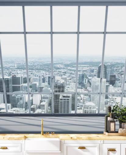 vast city landscape window view wallpaper