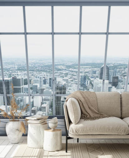 vast city landscape window view wallpaper