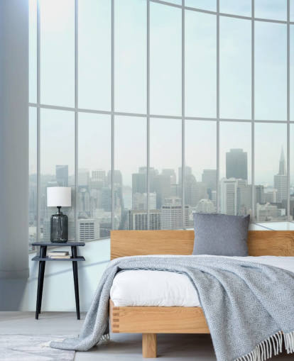 Round window view of city wallpaper