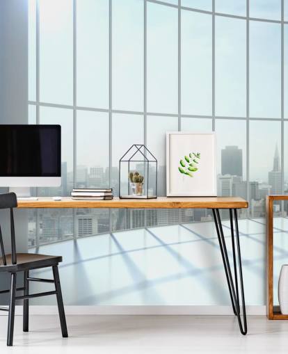 Round window view of city wallpaper