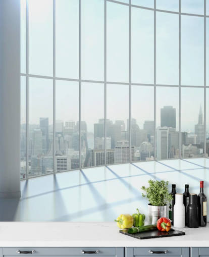 Vista da janela redonda do papel de parede da cidade Vista da janela redonda do papel de parede da cidade