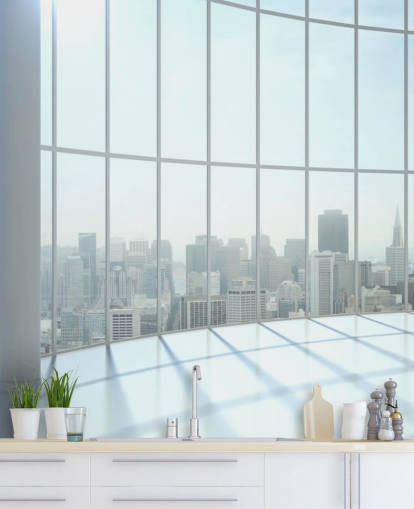 Runde Fensteransicht der Stadttapete