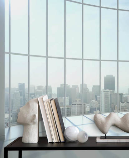 Round window view of city wallpaper