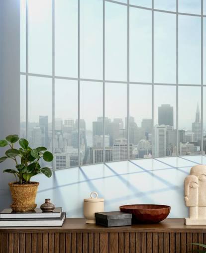 Ventana redonda con vista del fondo de pantalla de la ciudad