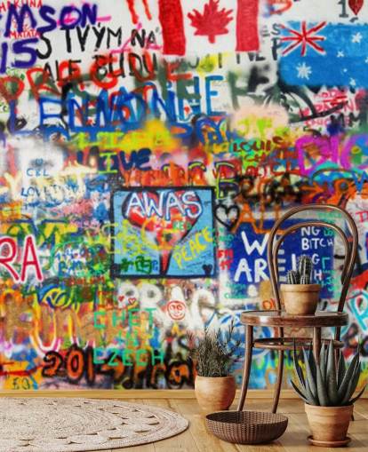 colorful graffiti wallpaper mural called Graffiti Panorama for teen bedrooms
