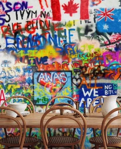carta da parati murale con graffiti colorati chiamato Graffiti Panorama per camere da letto per adolescenti carta da parati murale con graffiti colorati chiamato Graffiti Panorama per camere da letto per adolescenti