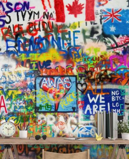 colorful graffiti wallpaper mural called Graffiti Panorama for teen bedrooms