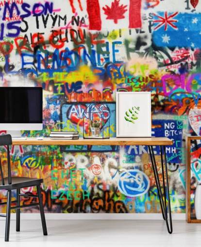 farverigt graffiti tapetmaleri kaldet Graffiti Panorama til teenagersoveværelser farverigt graffiti tapetmaleri kaldet Graffiti Panorama til teenagersoveværelser