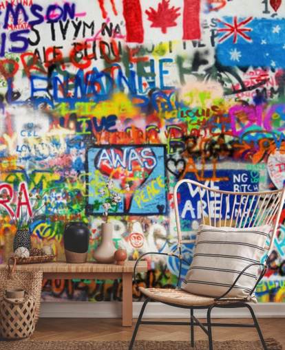 carta da parati murale con graffiti colorati chiamato Graffiti Panorama per camere da letto per adolescenti