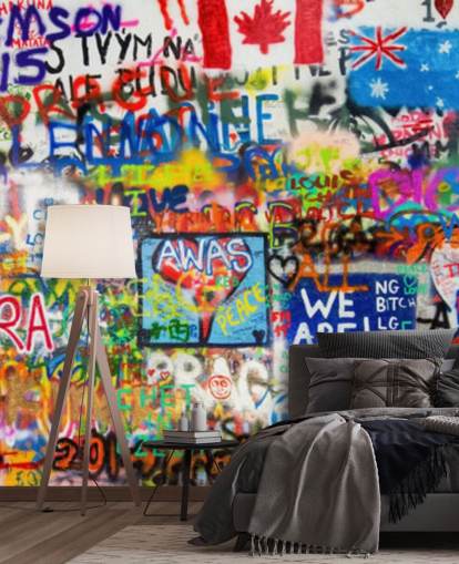 kleurrijke graffitibehangmuurschildering genaamd Graffiti Panorama voor tienerkamers