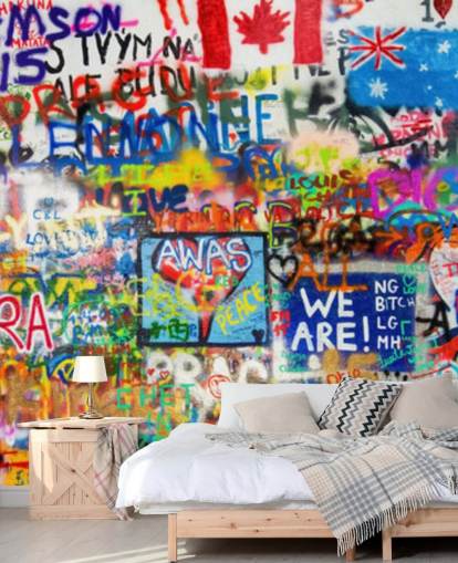 colorful graffiti wallpaper mural called Graffiti Panorama for teen bedrooms
