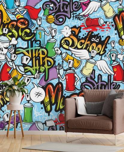 colorido mural de papel pintado de grafiti llamado Graffiti Characters Seamless Pattern para el dormitorio de un adolescente
