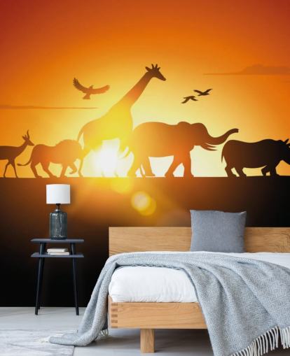 African Animals Cartoon Sunset Wallpaper