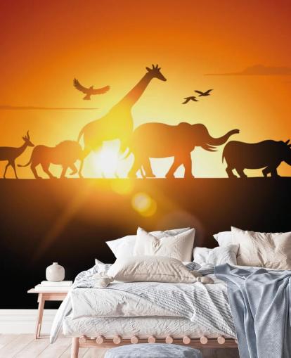 Afrikkalainen Eläimet sarjakuva auringonlasku taustakuva Afrikkalainen Eläimet sarjakuva auringonlasku taustakuva