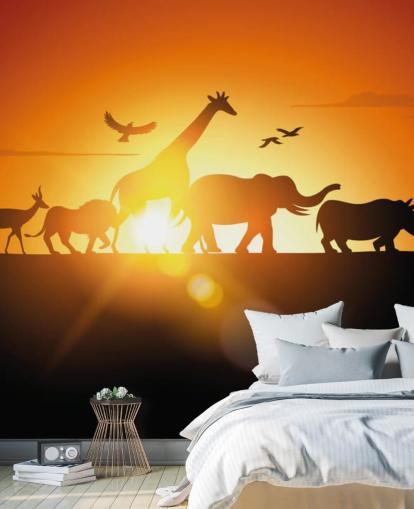 Carta da parati tramonto animali africani Carta da parati tramonto animali africani