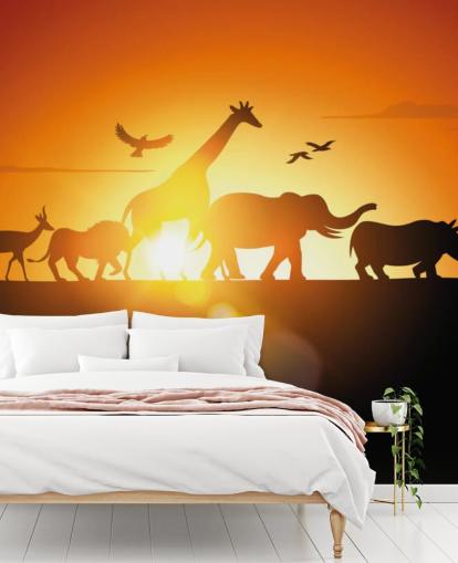 African Animals Cartoon Sunset Wallpaper
