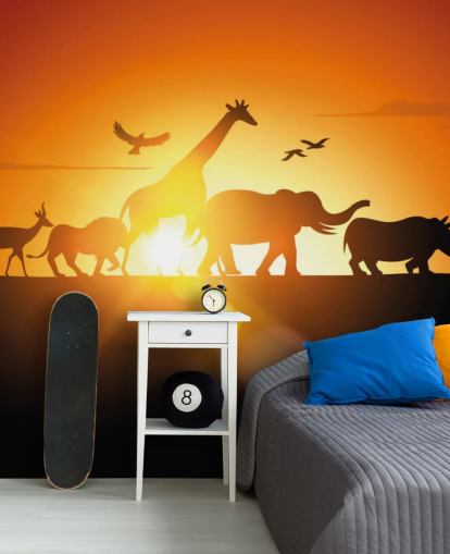 African Animals Cartoon Sunset Wallpaper