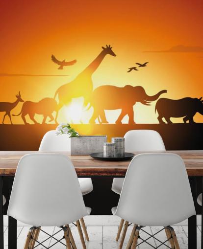 Afrikkalainen Eläimet sarjakuva auringonlasku taustakuva