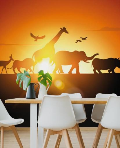 African Animals Cartoon Sunset Wallpaper