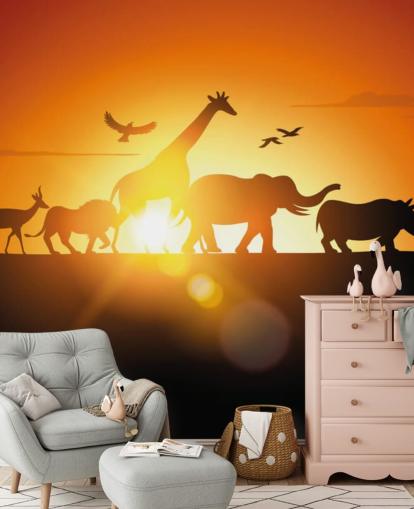 Afrikkalainen Eläimet sarjakuva auringonlasku taustakuva Afrikkalainen Eläimet sarjakuva auringonlasku taustakuva