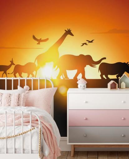 Afrikaanse dieren cartoon sunset wallpaper