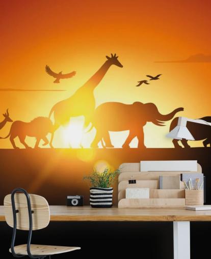African Animals Cartoon Sunset Wallpaper