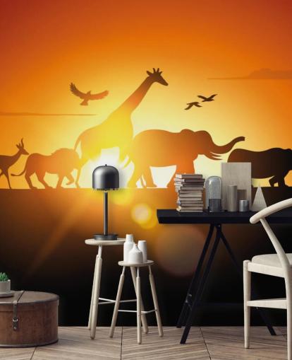 Afrikaanse dieren cartoon sunset wallpaper