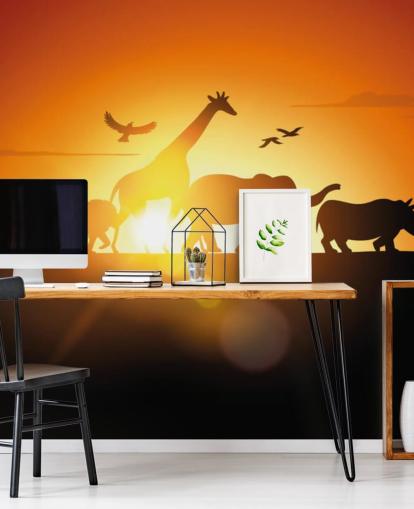 Afrikanische Tiere Cartoon Sonnenuntergang Wallpaper