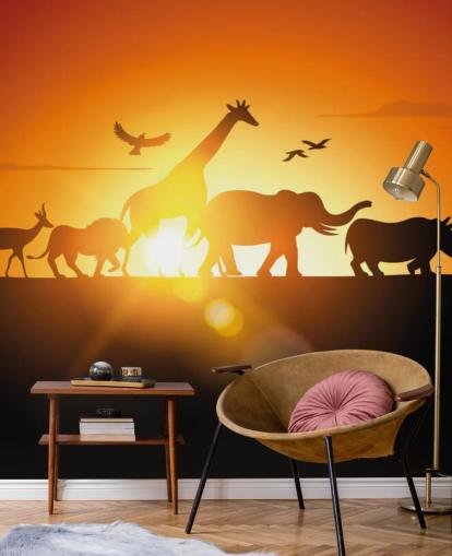African Animals Cartoon Sunset Wallpaper