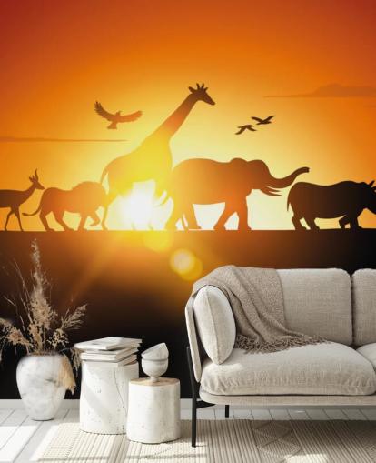 African Animals Cartoon Sunset Wallpaper