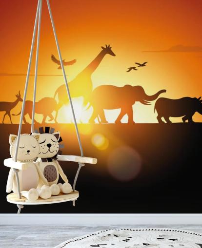 Afrikanske dyr tegneserie solnedgang tapet Afrikanske dyr tegneserie solnedgang tapet