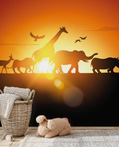 Carta da parati tramonto animali africani