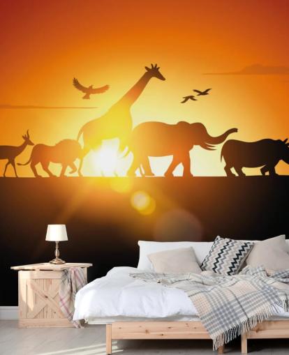 Afrikkalainen Eläimet sarjakuva auringonlasku taustakuva