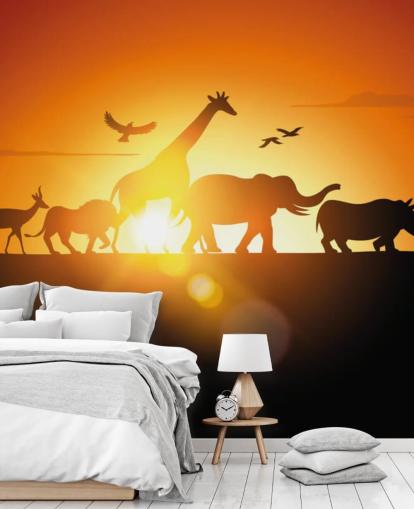 Carta da parati tramonto animali africani Carta da parati tramonto animali africani