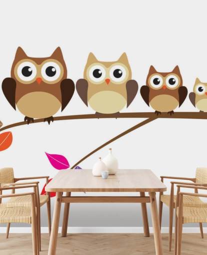 Mural de pared Familia de búhos en rama