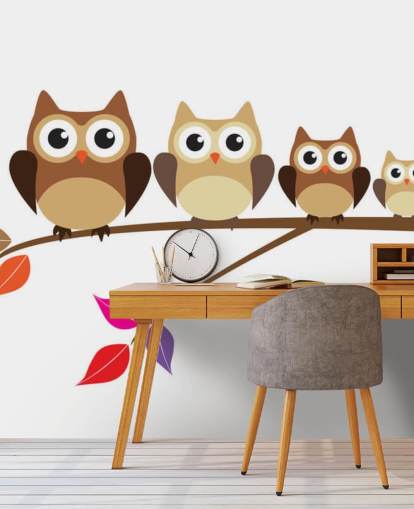 Decorazione murale con famiglia di gufi su ramo