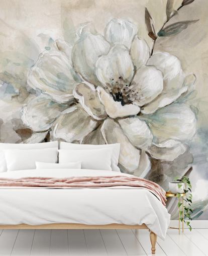 white custom floral wallpaper mural called Neutral Bloom by Carol Robinson for living rooms white custom floral wallpaper mural called Neutral Bloom by Carol Robinson for living rooms