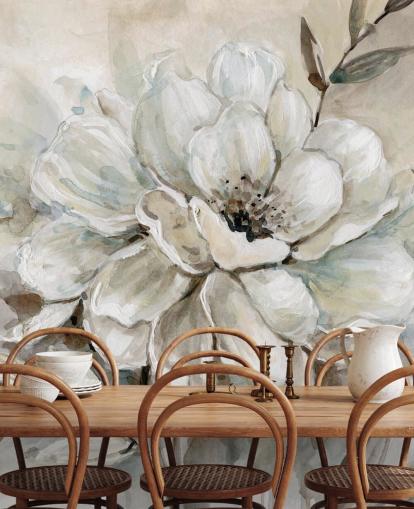 weißes kundenspezifisches Blumentapetenwandbild namens Neutral Bloom von Carol Robinson für Wohnzimmer