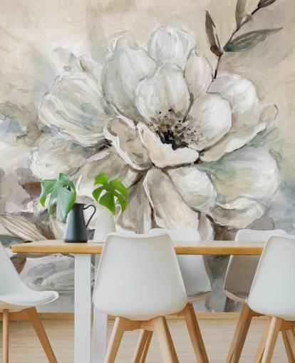 mural de papel de parede floral personalizado branco chamado Neutral Bloom de Carol Robinson para salas de estar mural de papel de parede floral personalizado branco chamado Neutral Bloom de Carol Robinson para salas de estar