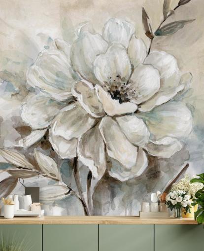weißes kundenspezifisches Blumentapetenwandbild namens Neutral Bloom von Carol Robinson für Wohnzimmer weißes kundenspezifisches Blumentapetenwandbild namens Neutral Bloom von Carol Robinson für Wohnzimmer