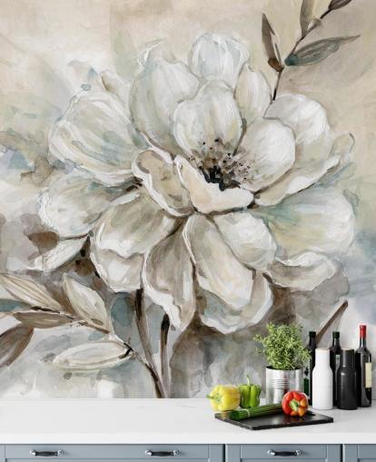 mural de papel de parede floral personalizado branco chamado Neutral Bloom de Carol Robinson para salas de estar mural de papel de parede floral personalizado branco chamado Neutral Bloom de Carol Robinson para salas de estar