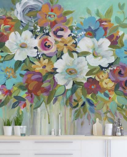 Papel pintado colorido ramo pintado