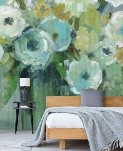 Groene bloemen in een vaas muurschildering Groene bloemen in een vaas muurschildering