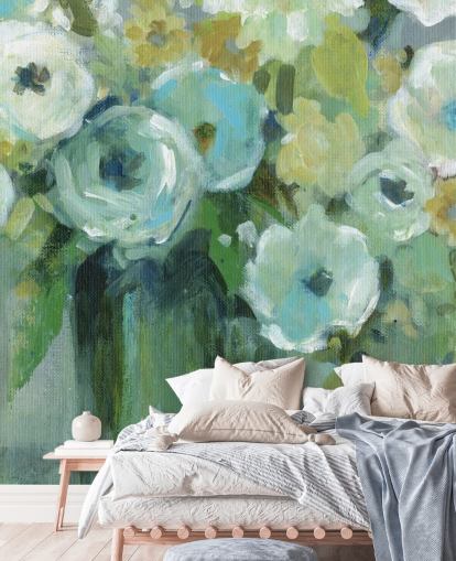 Groene bloemen in een vaas muurschildering