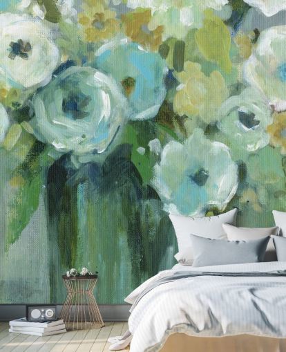 Decorazione murale con fiori verdi in un vaso