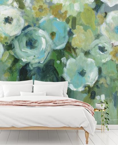 Groene bloemen in een vaas muurschildering