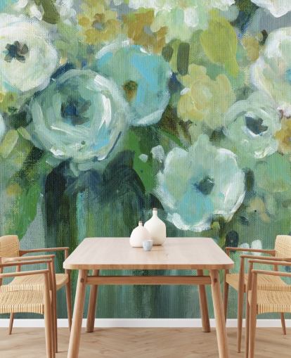 Groene bloemen in een vaas muurschildering