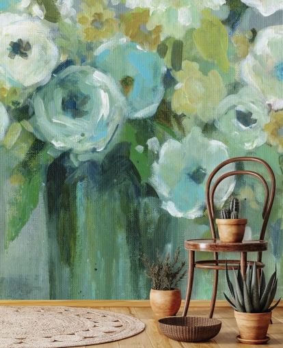 Green Flowers in a Vase Wall Mural